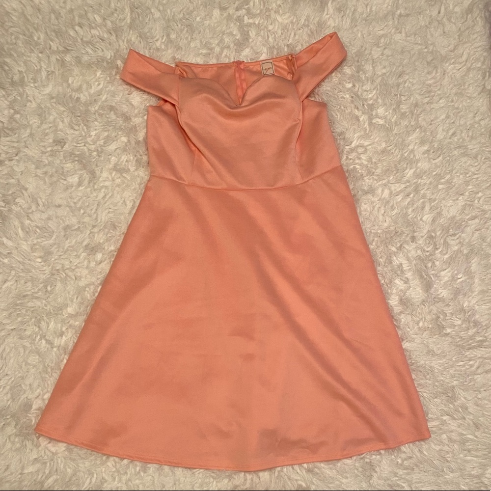 Perfectly Priscilla off the shoulder pink dress